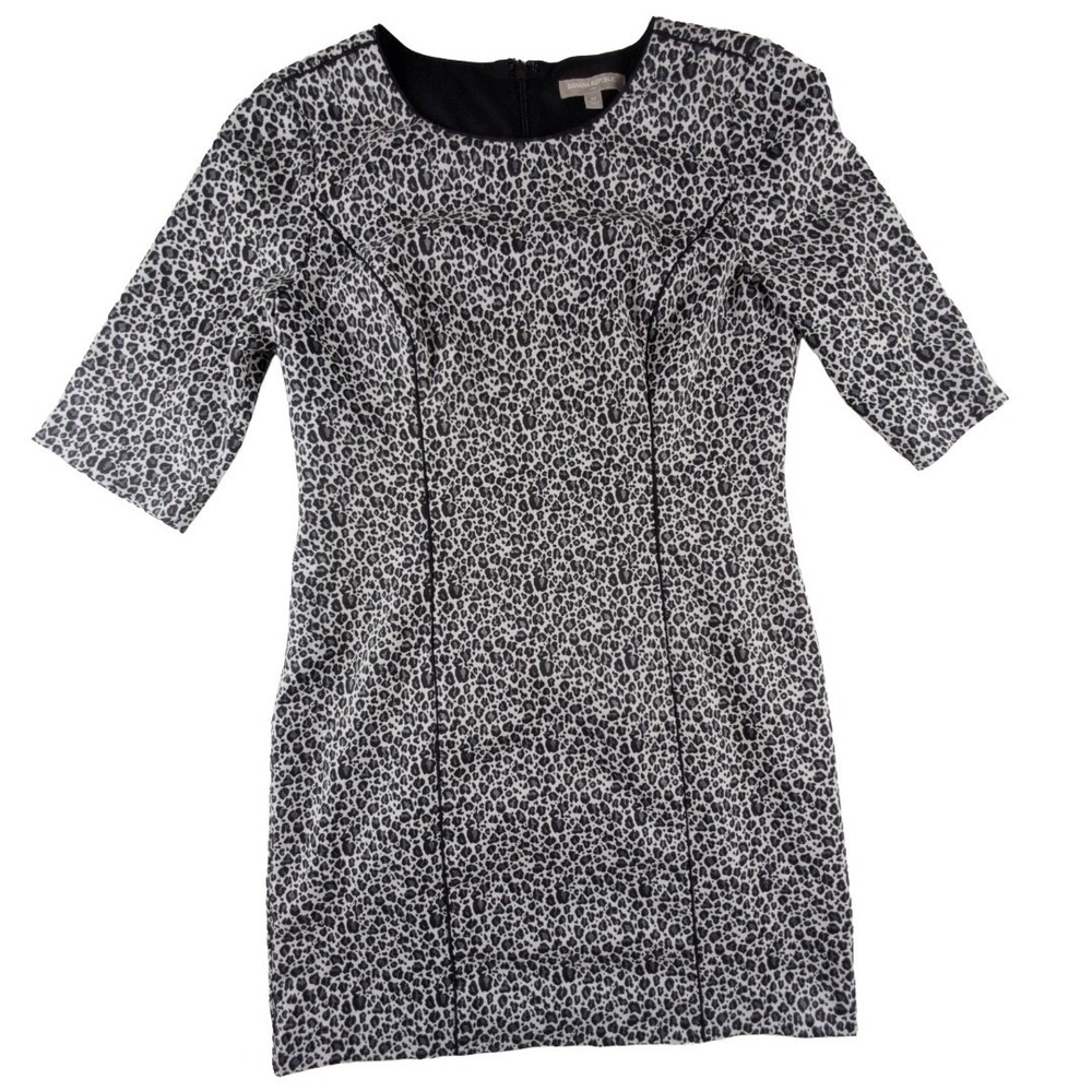 Banana Republic White Gray Micro Cheetah Leopard Print Bodycon Dress Size 12